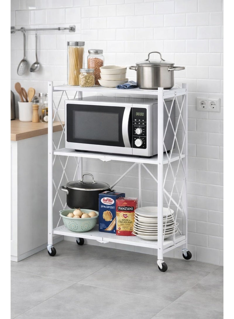 Raqi 3-Tier Rolling Storage Rack with Wheels – Heavy-Duty Metal Shelving Unit for Kitchen, Garage & Storage Room – Practical White Design - Image 1